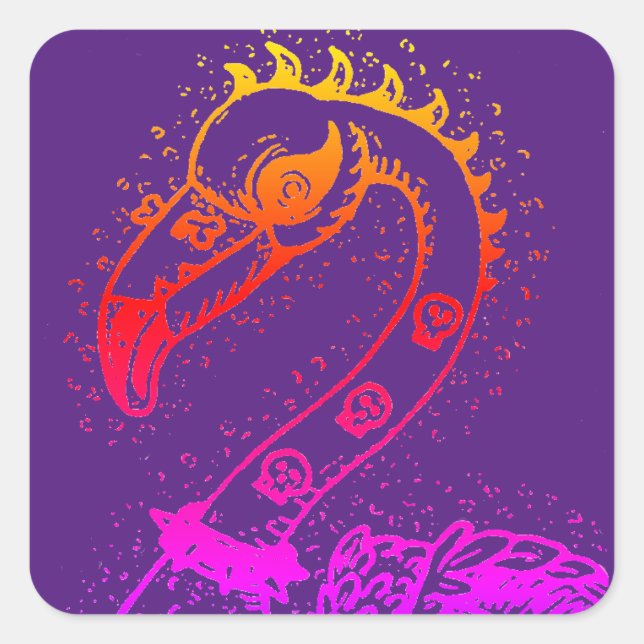 STICKER CARRÉ FLAMANT ROSE DE ROCKER GOTH PUNK, HAULEURS, CHEVEU (Devant)