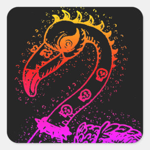 STICKER CARRÉ FLAMANT ROSE DE ROCKER GOTH PUNK, HAULEURS, CHEVEU