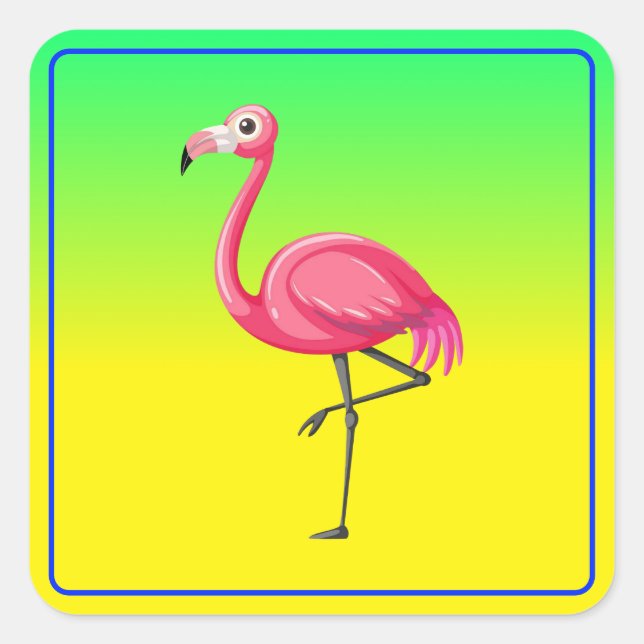 Sticker Carré Flamant Rose de Style Cartoon (Devant)