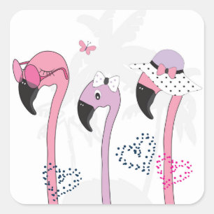 Sticker Carré Flamant rose d'été : Illustration Vintage de plage
