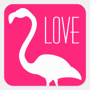 Sticker Carré Flamant Rose et Blanc Personnalisé Amour