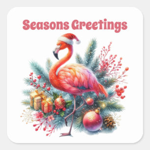 Sticker Carré flamant rose Joyeuses Fêtes