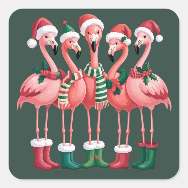 Sticker Carré Flamant rose Lover Cadeau Noël Joyeux Noël (Devant)