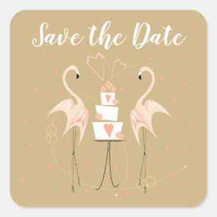 Sticker Carré Flamant rose mariage Enregistrer la date carré Car