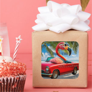 Sticker Carré Flamant rose officiellement à la retraite et conve