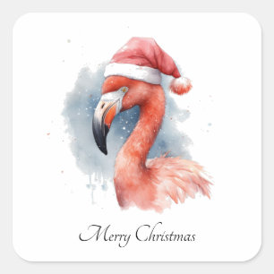 Sticker Carré Flamant rose père Noël Snowbird, personnalisé