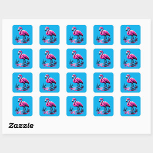 Sticker Carré Flamant rose Pixel - Vibrant Retro Art Tropical Bi