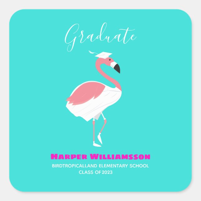 Sticker Carré Flamant rose rose Bleu clair Graduation (Devant)