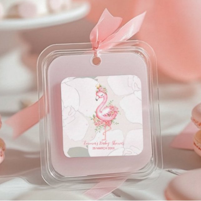 Sticker Carré Flamant rose rose C'est un Baby shower fille (Créateur téléchargé)