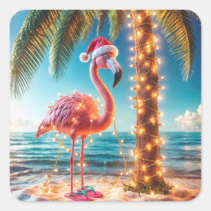 Sticker Carré Flamant rose Rose De Noël Aux Lumières Tangées