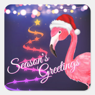 Sticker Carré Flamant rose rose Festive Tropical Beach Noël