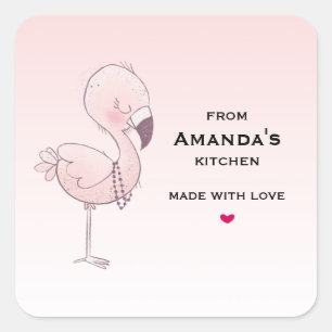 Sticker Carré Flamant rose rose mignon illustration Cuisine