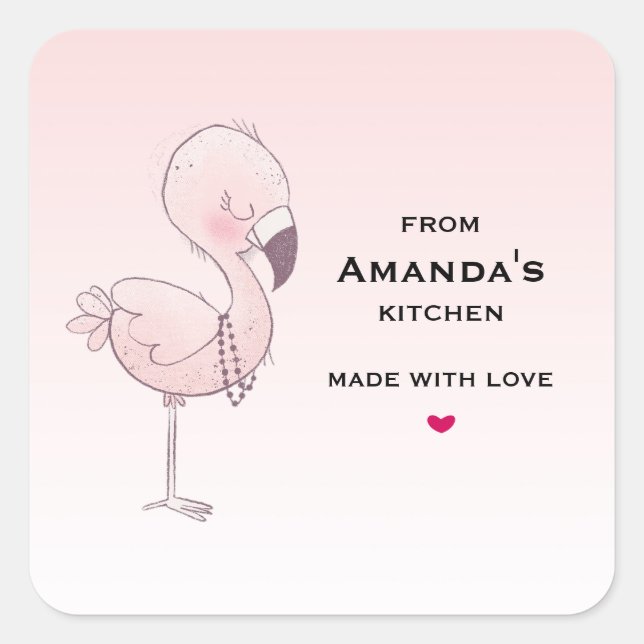 Sticker Carré Flamant rose rose mignon illustration Cuisine (Devant)
