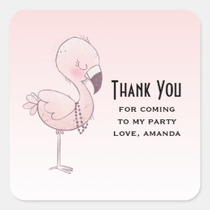 Sticker Carré Flamant rose rose mignon Illustration Merci de par