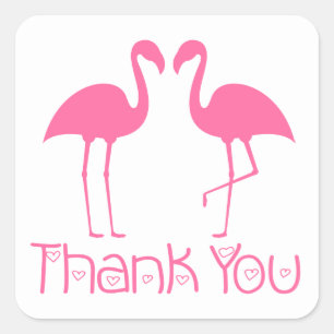Sticker Carré Flamant Rose Tropical Beach Luau Merci