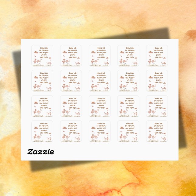 Sticker Carré Flamant rose Whimsical Boho Monogrammé | (Créateur téléchargé)