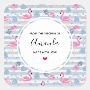 Sticker Carré Flamant rose Whimsical et ananas Motif cuisine