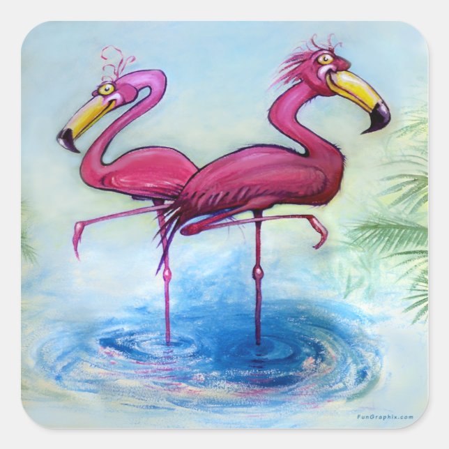 Sticker Carré Flamants roses (Devant)