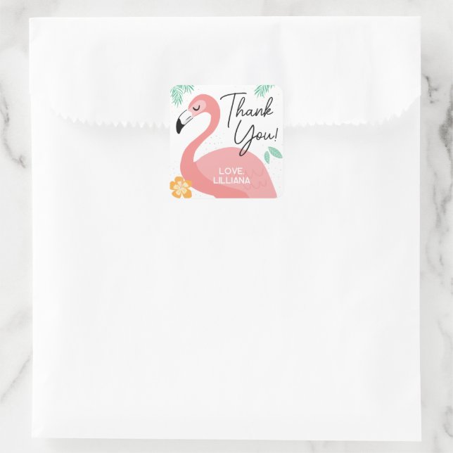 Sticker Carré Flamants roses & Amusement Tropical Anniversaire M (Sac)
