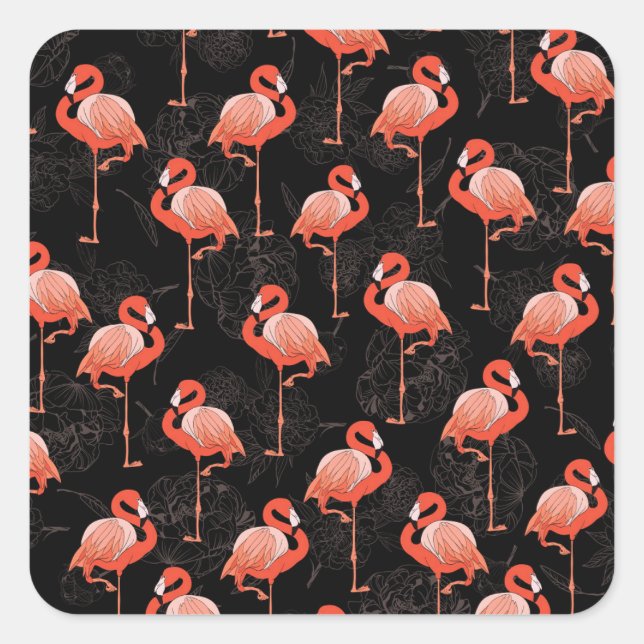 Sticker Carré Flamants roses Oiseaux : Textile Vintage (Devant)