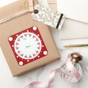 Sticker Carré Flamants roses Red Beach Noël à partir de Étiquett