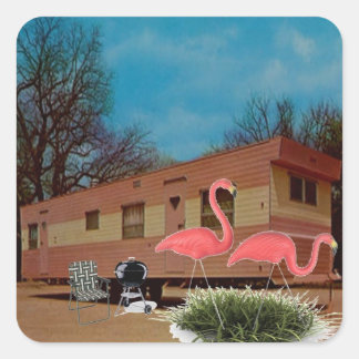 Sticker Carré Flamants roses roses