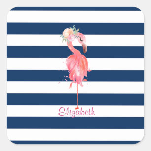 Sticker Carré Flamants roses Roses, Fleur, Rayé