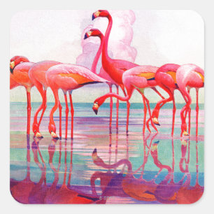 Sticker Carré Flamants roses roses par Francis Lee Jaques