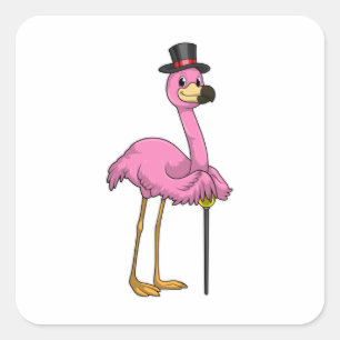 Sticker Carré Flamingo as Pensioner with Walking stick