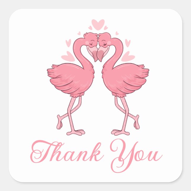 Sticker Carré Flamingo Pink Tropical Beach Wedding Thank You (Devant)