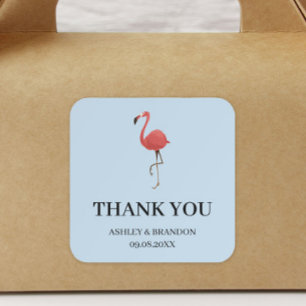 Sticker Carré Flamingo Tropiques Mariage Remerciement Rose et Bl