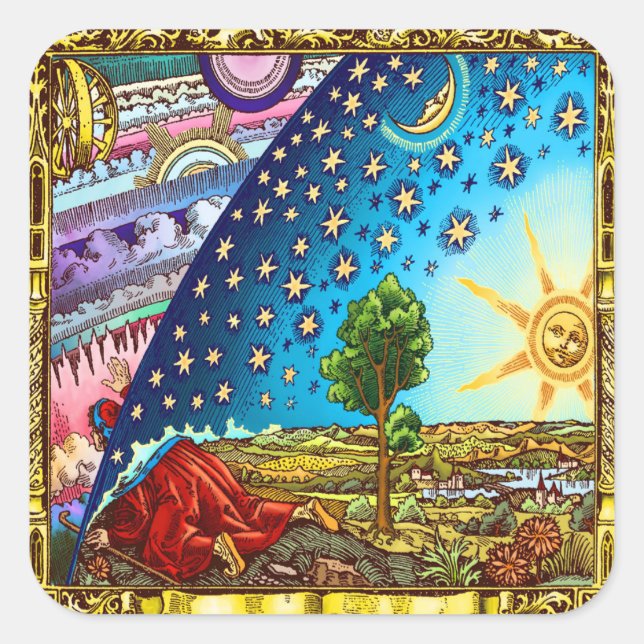 Sticker Carré Flammarion Woodcut Flat Earth Design 2017 (Devant)