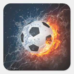 Sticker Carré Flamme Football/Balle de Football Jeu d'oreiller