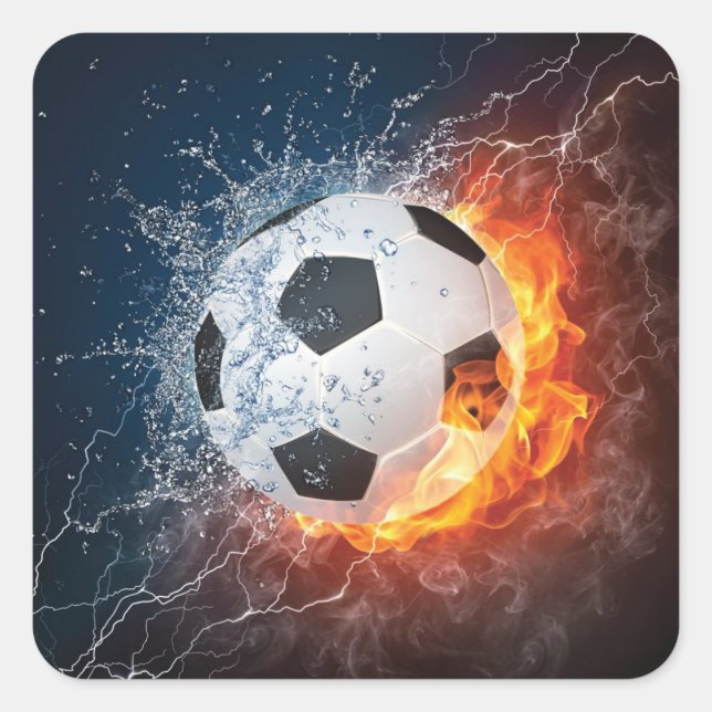 Sticker Carré Flamme Football/Balle de Football Jeu d'oreiller (Devant)