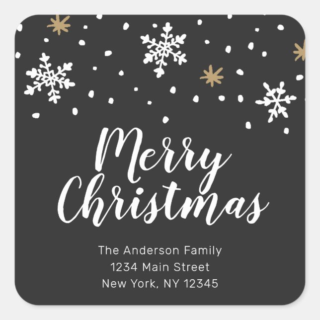 Sticker Carré Flammes de neige blanches et d'or Adresse de retou (Devant)