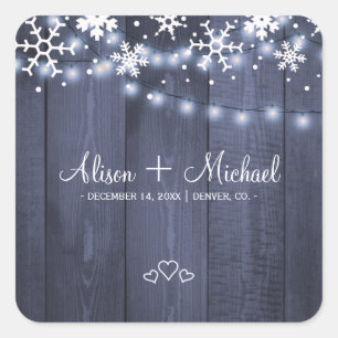 Sticker Carré Flammes de neige d'hiver grange rustique coeurs de