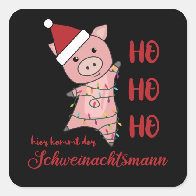 Sticker Carré Flammes de Noël Pig Père Noël (Devant)