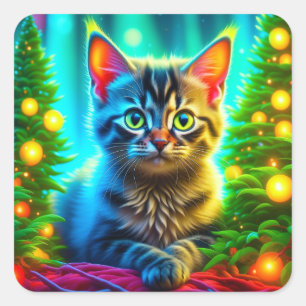 Sticker Carré Flammes de Noël pour chats et sapins