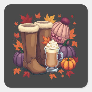 Sticker Carré Flannel Boots Citrouille Spice Latautomne automne 
