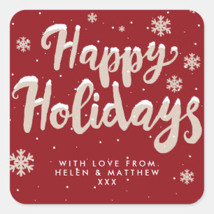 Sticker Carré Flèche de neige rouge et blanc Happy Holidays stic