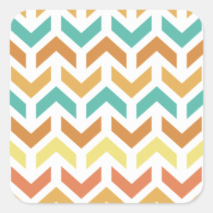 Sticker Carré Flèches rétro Chevron Orange Or Turquoise