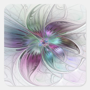 Sticker Carré Fleur abstraite colorée Art fractal floral moderne