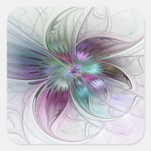 Sticker Carré Fleur abstraite colorée Art fractal floral moderne