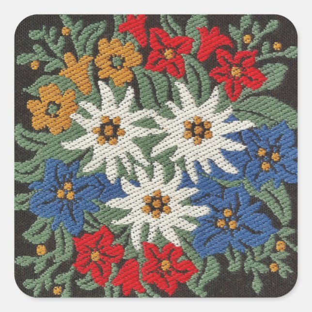 Sticker Carré Fleur alpine suisse Edelweiss (Devant)
