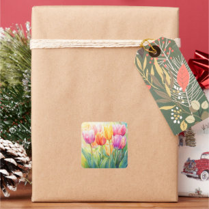 Sticker Carré Fleur Aquarelle Ressort Jardin Tulip