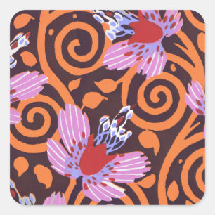 Sticker Carré Fleur Art Déco tourbillonnante rose et orange vibr