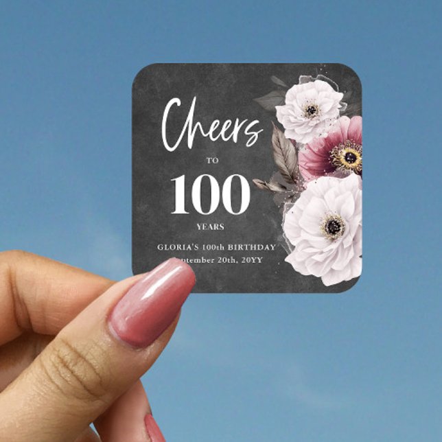 Sticker Carré Fleur blanche brille jusqu'au 100e anniversaire (Créateur téléchargé)
