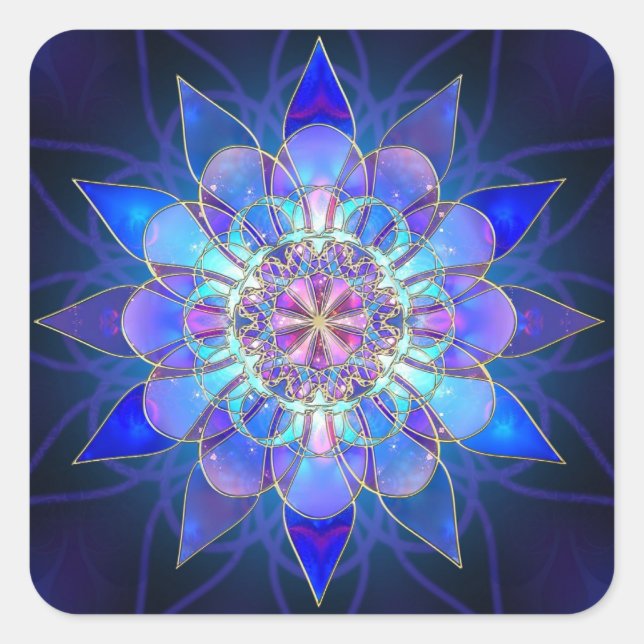 Sticker Carré Fleur bleue Mandala Fractal (Devant)