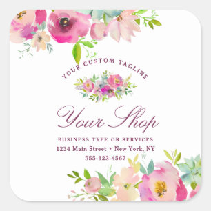 Sticker Carré Fleur Chic Mint & Blush Pink Floral Business