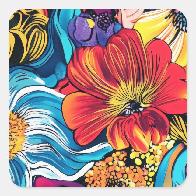 Sticker Carré Fleur Colorée (Devant)